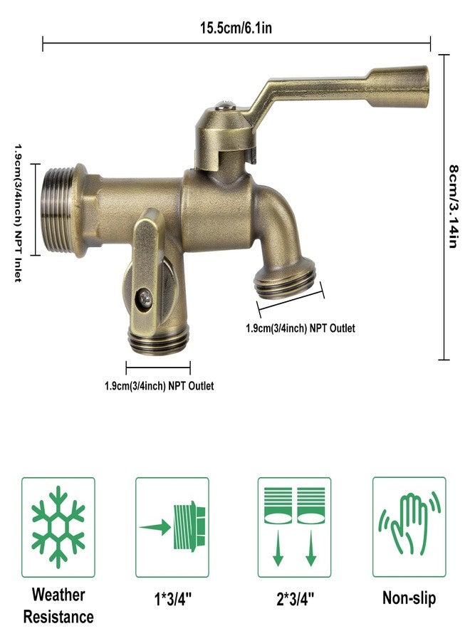 CNYGO Outside Water Faucet,Outdoor Wall Mounted Garden Double Faucets Two 3/4 inch Brass Ball Valves Water Tap Frost-Proof Outside Spigot Replacement with 2 Outlets for Home Balcony (Bronze 3/4" Male Inlet) - Image 2